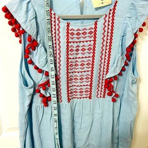 Savannah Jane Embroidered Blue and Red  Top